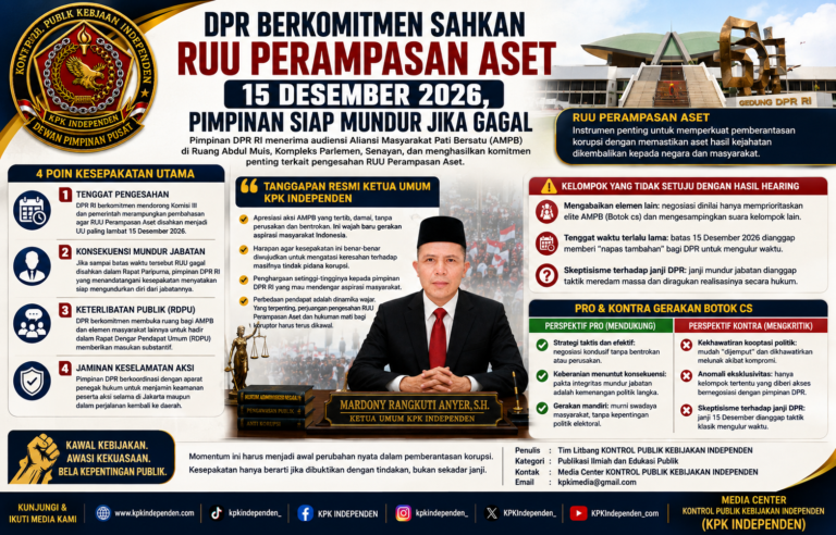 DPR Berkomitmen Dorong Pengesahan RUU Perampasan Aset Paling Lambat 15 Desember 2026, Pimpinan Siap Mundur Jika Gagal.