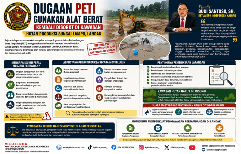 Dugaan Aktivitas PETI Menggunakan Alat Berat Kembali Disorot di Kawasan Hutan Produksi Sungai Lampu, Landak.