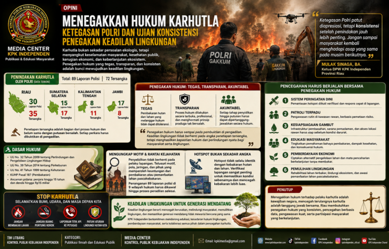OPINI: Menegakkan Hukum Karhutla — Ketegasan Polri dan Ujian Konsistensi Penegakan Keadilan Lingkungan.