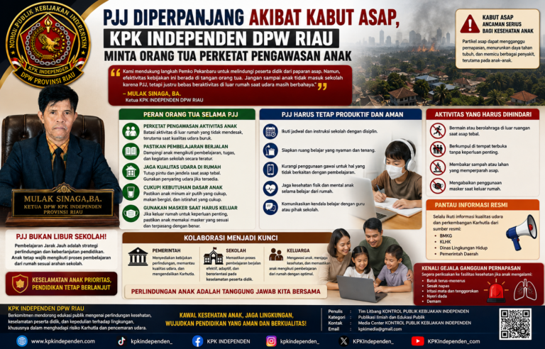 PJJ Diperpanjang akibat Kabut Asap, KPK Independen DPW Riau Minta Orang Tua Perketat Pengawasan Anak.