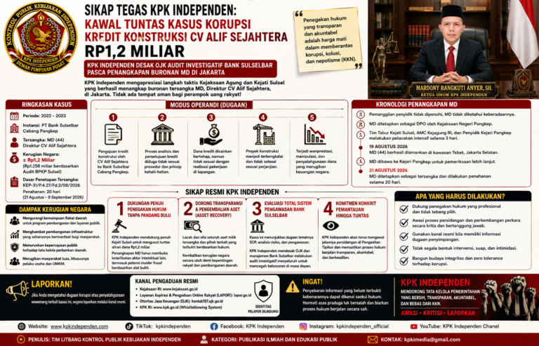 SIKAP TEGAS KPK INDEPENDEN: KAWAL TUNTAS DUGAAN KORUPSI KREDIT KONSTRUKSI CV ALIF SEJAHTERA RP1,2 MILIAR