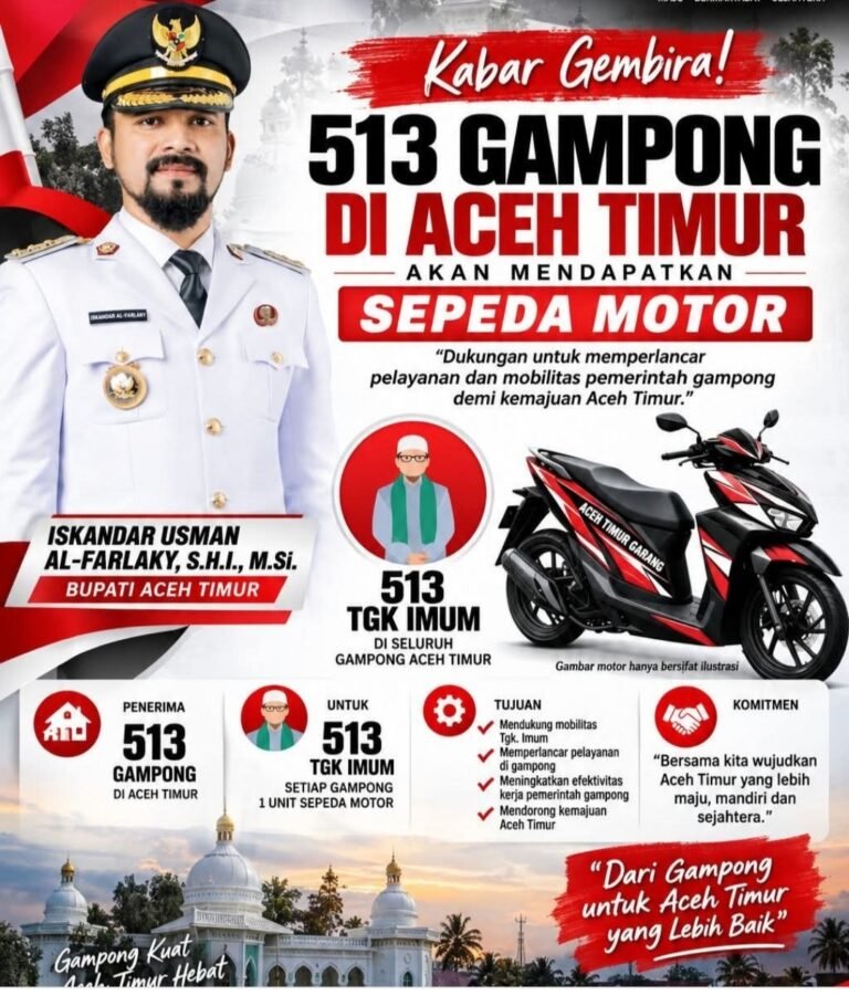 Bravo Kebijakan Bupati Aceh Timur Tgk Imum di Aceh Timur Bakal Terima Bantuan Sepeda Motor Akhir Bulan Depan.