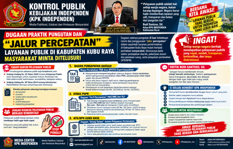 DUGAAN PUNGUTAN DAN “JALUR PERCEPATAN” PELAYANAN PUBLIK DI KUBU RAYA: MASYARAKAT BERHAK MENDAPAT LAYANAN TANPA MEMBAYAR LEBIH.