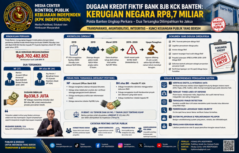 Dugaan Kredit Fiktif Bank BJB KCK Banten: Polda Ungkap Perkara Rp8,7 Miliar, Dua Tersangka Dilimpahkan ke Jaksa.