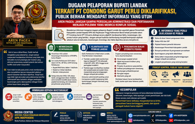 Dugaan Pelaporan Bupati Landak Terkait PT Condong Garut Perlu Diklarifikasi: Publik Berhak Mendapat Informasi yang Utuh.