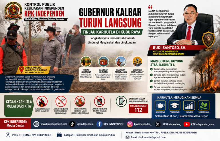 GUBERNUR KALBAR TURUN LANGSUNG TINJAU KARHUTLA DI KUBU RAYA, KPK INDEPENDEN APRESIASI LANGKAH KONKRET PENANGANAN DI LAPANGAN.