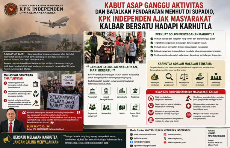 Kabut Asap Ganggu Aktivitas dan Batalkan Pendaratan Menhut di Supadio, KPK Independen Ajak Masyarakat Kalbar Bersatu Hadapi Karhutla.