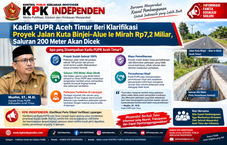 Kadis PUPR Aceh Timur Beri Klarifikasi Proyek Jalan Kuta Binjei–Alue Ie Mirah Rp7,2 Miliar, Saluran 200 Meter Akan Dicek.