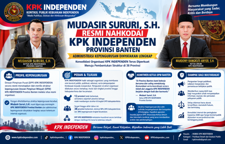 Mudasir Sururi, S.H. Resmi Nahkodai KPK Independen Provinsi Banten, Administrasi Kepengurusan Dinyatakan Lengkap.